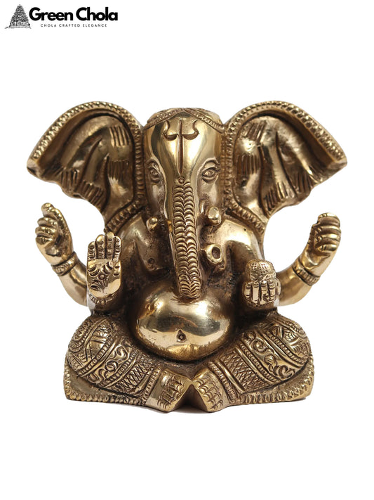 3-inch Small Lord Ganesha Brass Idol with Large Ears