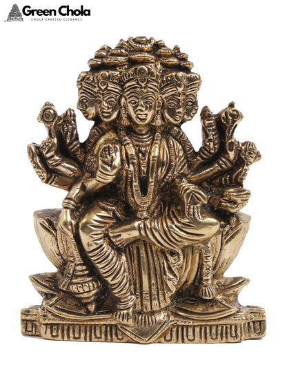 3-Inch Small Goddess Gayatri Flat Brass Idol Seated on Lotus