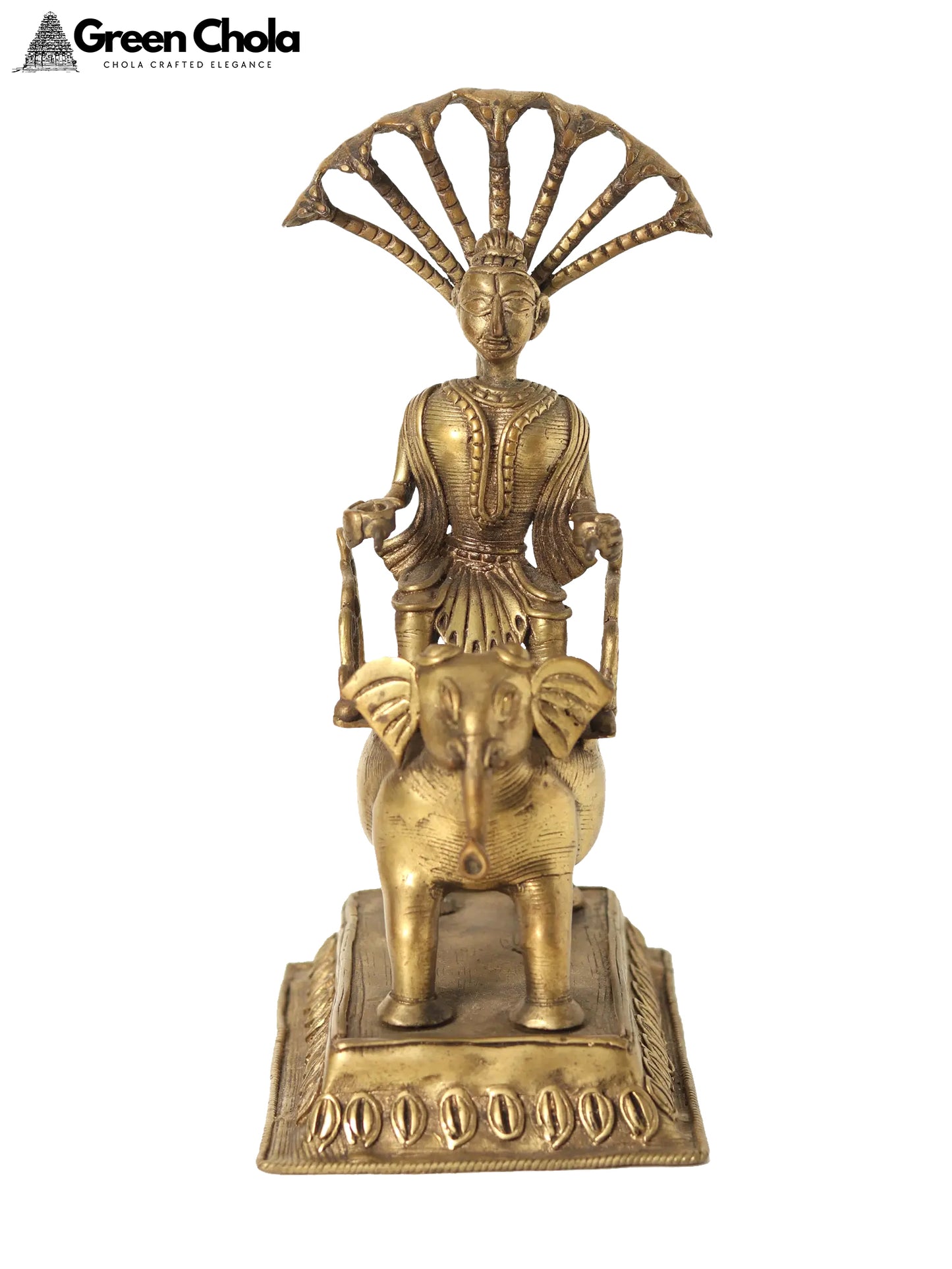 8-Inch Lord Indra Brass Idol Seated on Airavat - Carved in Dhokra Art Style