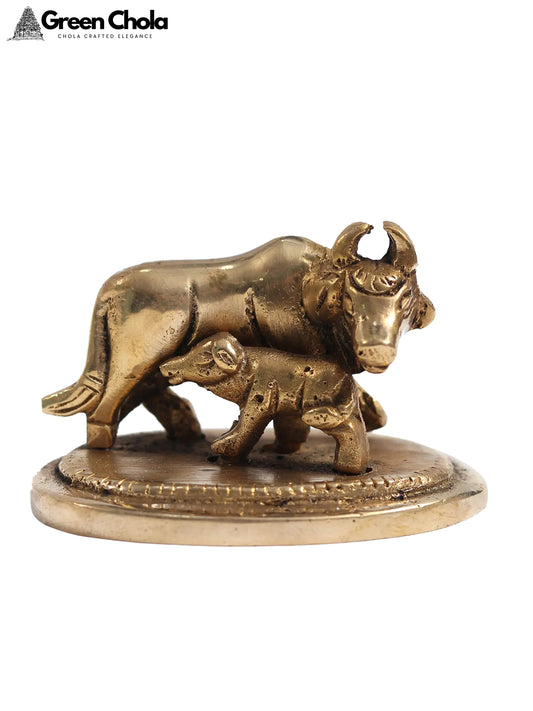 2-Inch Small Cow and Calf Brass Idol