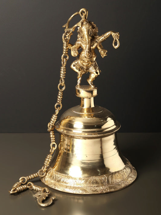 16" Dancing Ganesha Temple Bell in Brass | Brass Bell | Pooja Bell