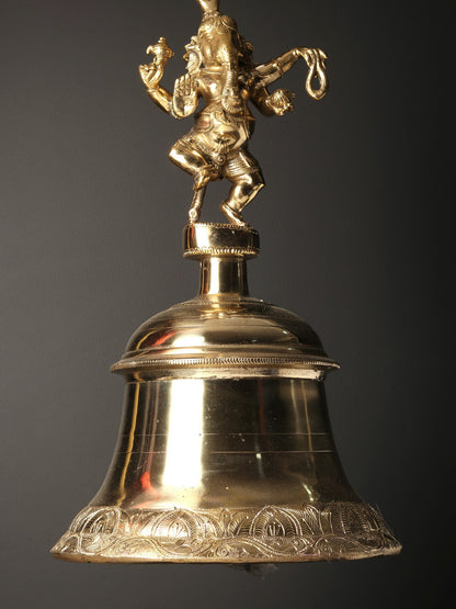 16" Dancing Ganesha Temple Bell in Brass | Brass Bell | Pooja Bell