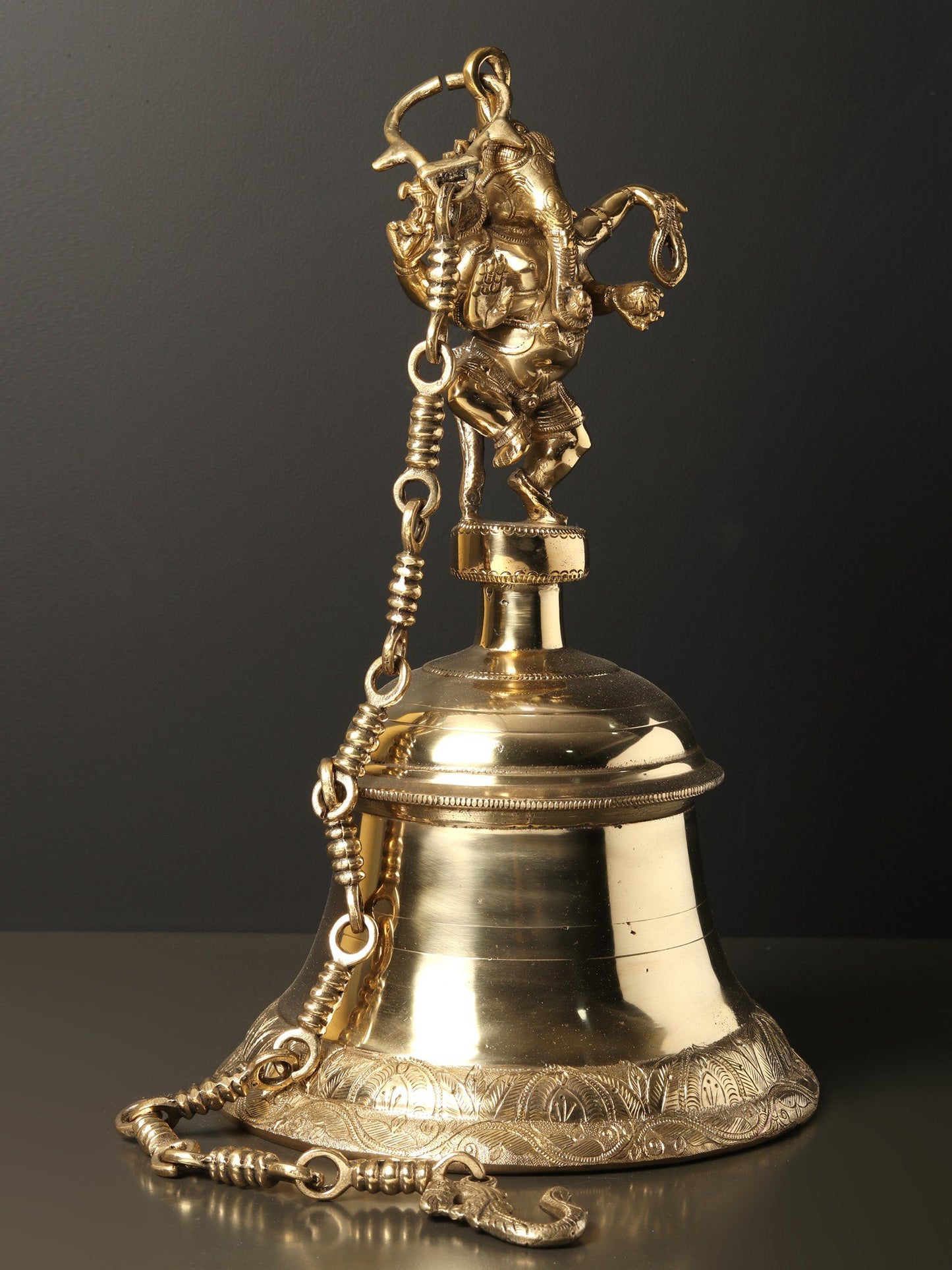 16" Dancing Ganesha Temple Bell in Brass | Brass Bell | Pooja Bell