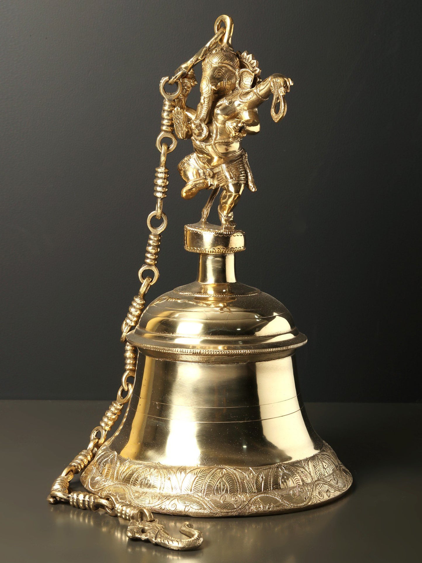 16" Dancing Ganesha Temple Bell in Brass | Brass Bell | Pooja Bell