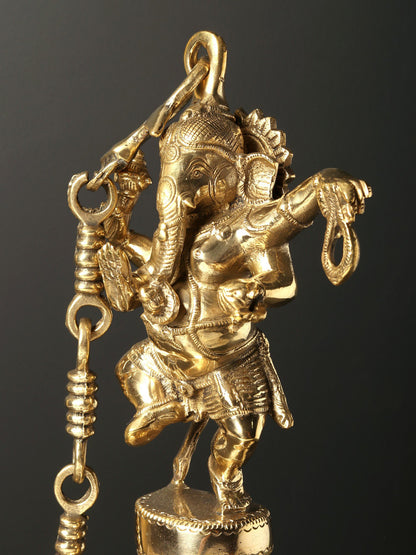 16" Dancing Ganesha Temple Bell in Brass | Brass Bell | Pooja Bell