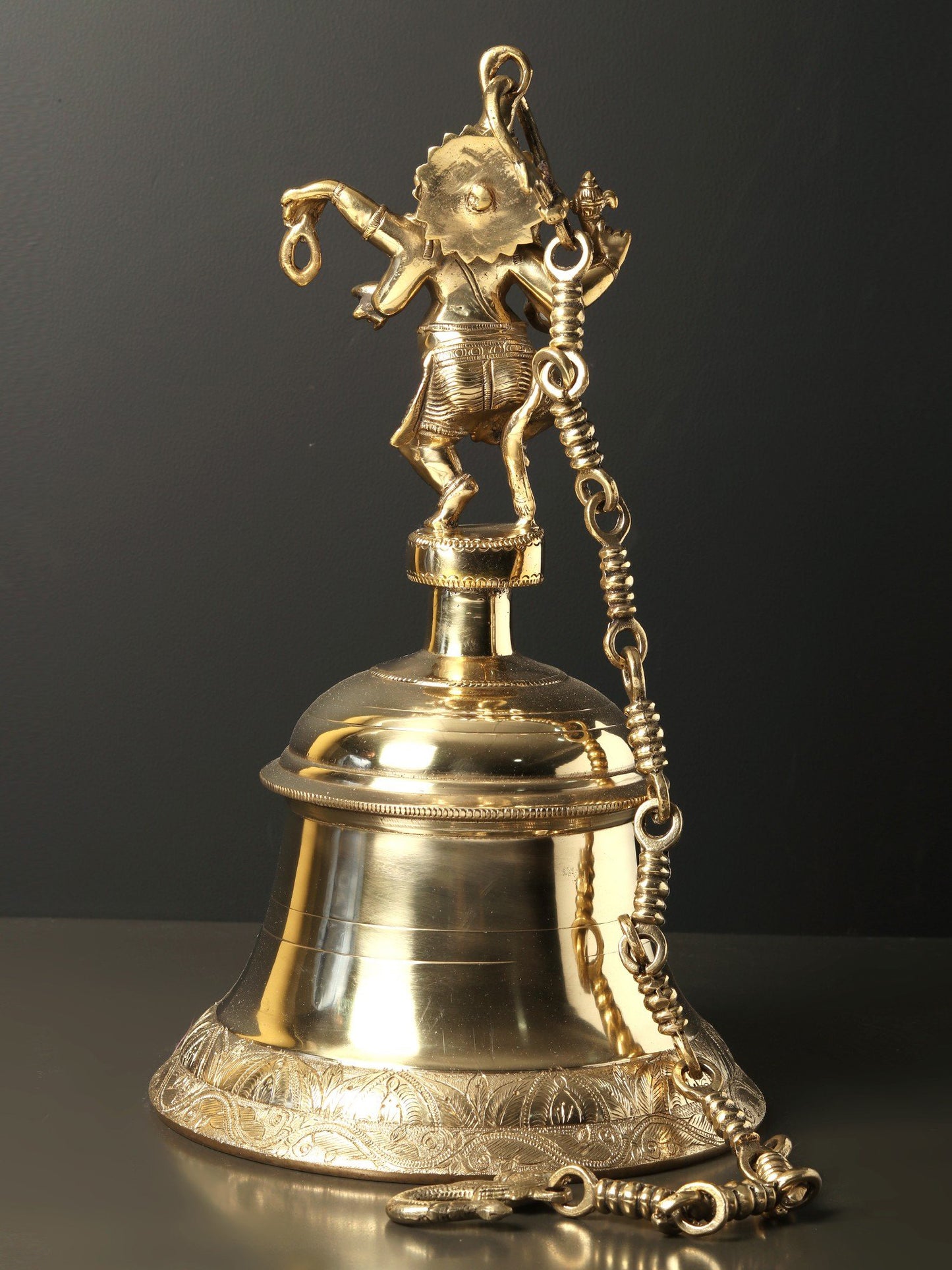 16" Dancing Ganesha Temple Bell in Brass | Brass Bell | Pooja Bell