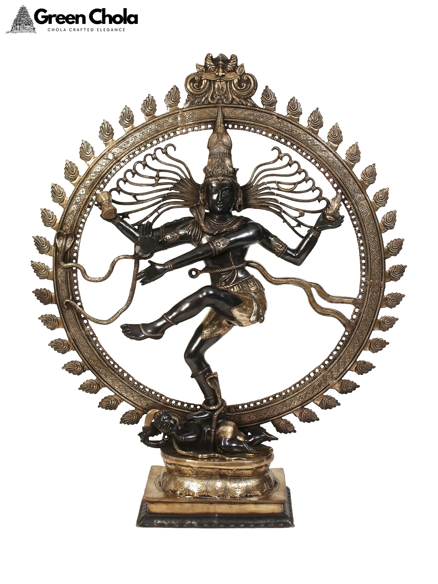 Dancing Lord Shiva Idol | Black and Gold Nataraja Brass Statue 72-Inch