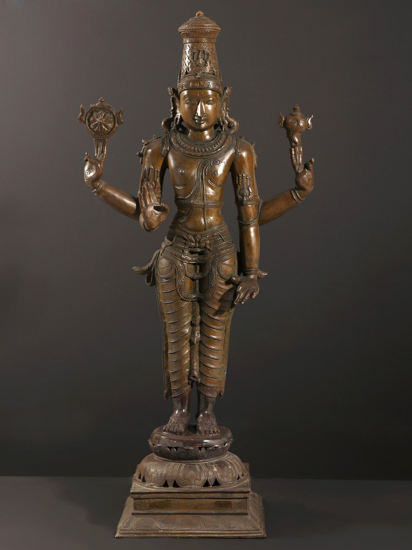 36" Large Four-Armed Standing Lord Vishnu Bronze Sculpture | Bronze Statue