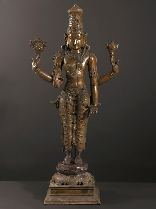 36" Large Four-Armed Standing Lord Vishnu Bronze Sculpture | Bronze Statue