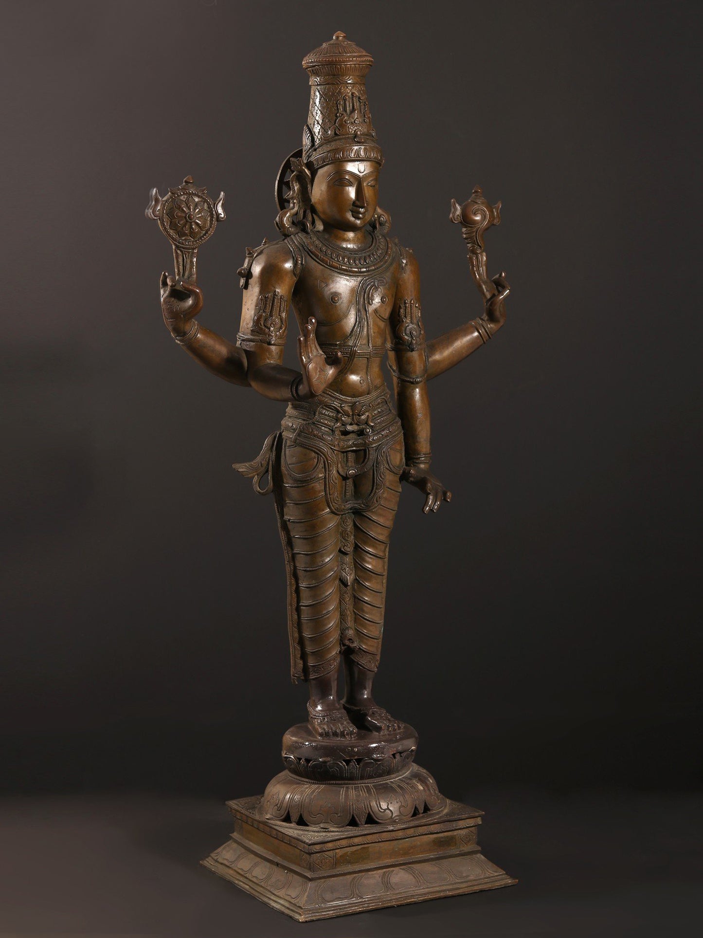 36" Large Four-Armed Standing Lord Vishnu Bronze Sculpture | Bronze Statue