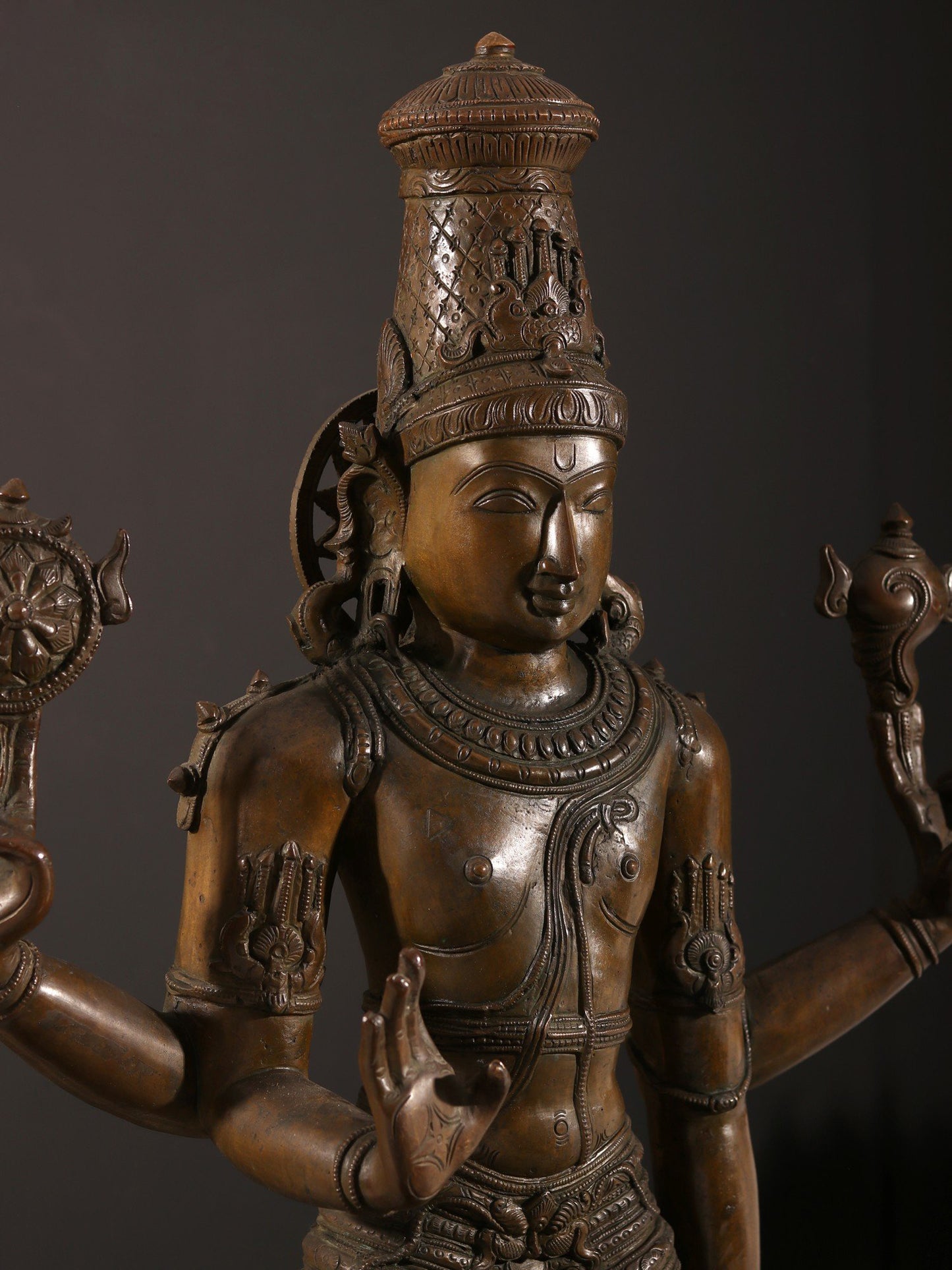 36" Large Four-Armed Standing Lord Vishnu Bronze Sculpture | Bronze Statue