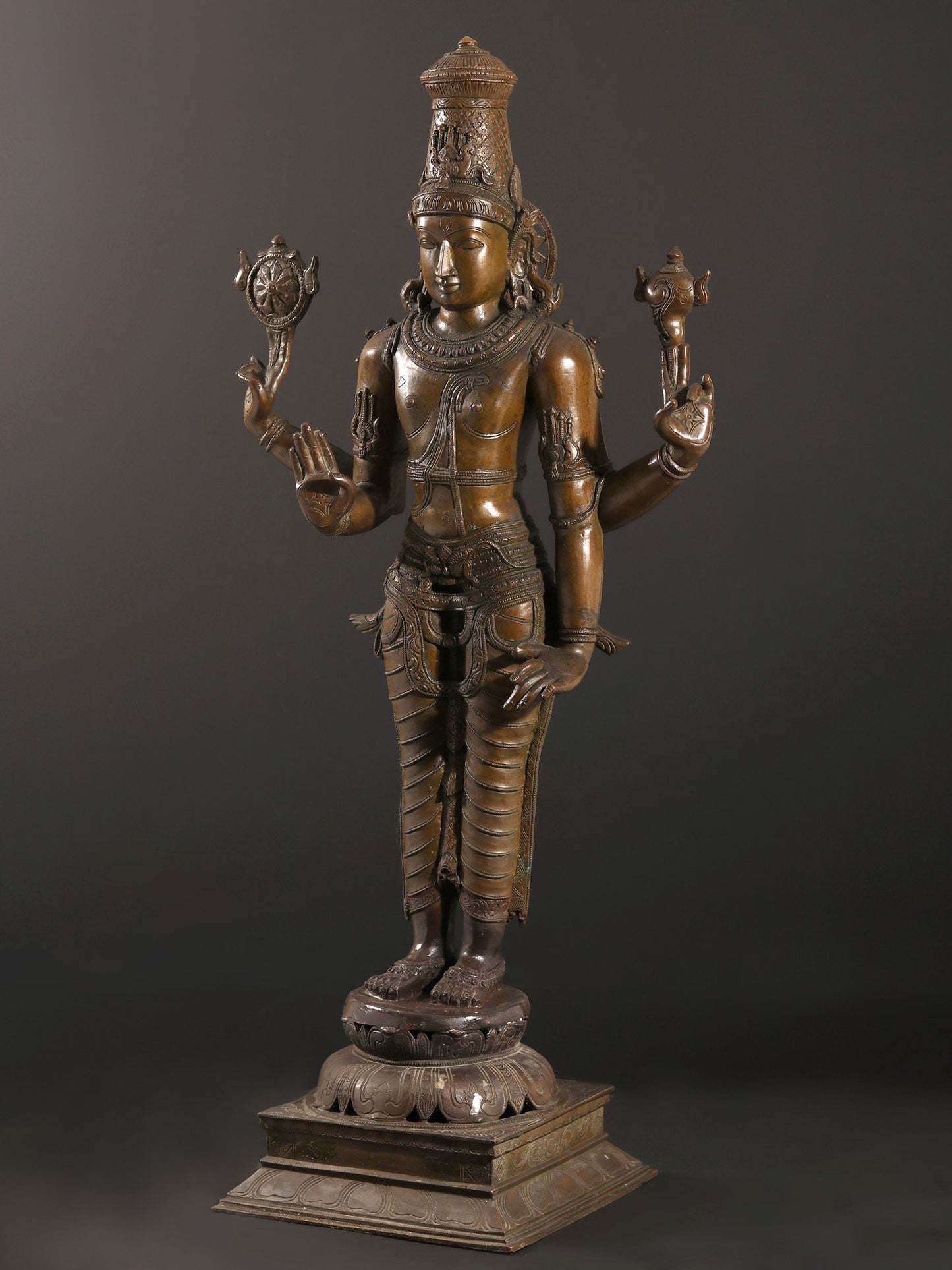 36" Large Four-Armed Standing Lord Vishnu Bronze Sculpture | Bronze Statue