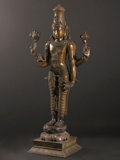 36" Large Four-Armed Standing Lord Vishnu Bronze Sculpture | Bronze Statue