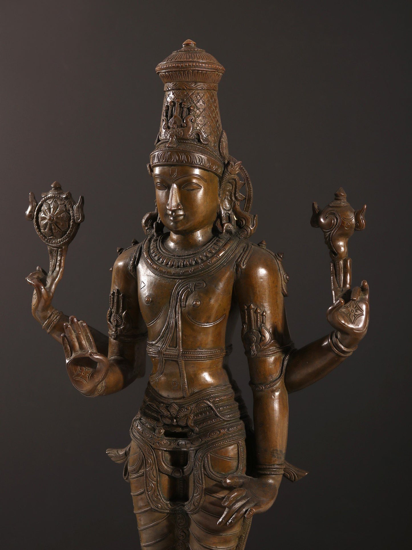 36" Large Four-Armed Standing Lord Vishnu Bronze Sculpture | Bronze Statue