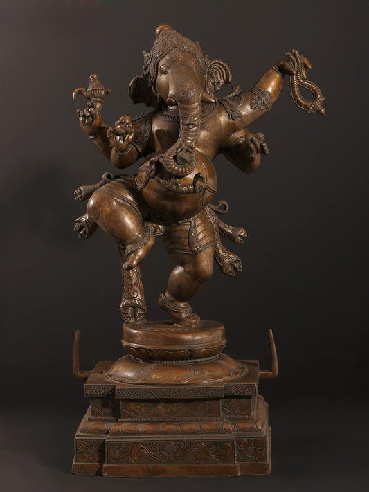 29" Four-Armed Dancing Lord Ganesha Bronze Sculpture | Bronze Statue