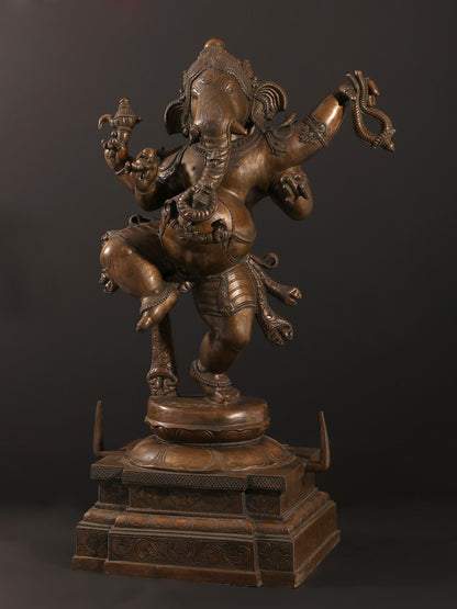 29" Four-Armed Dancing Lord Ganesha Bronze Sculpture | Bronze Statue