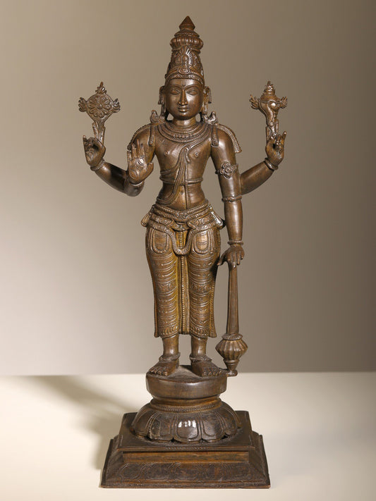 14" A Deeply Reassuring Sight (Bronze Sculpture of Bhagwana Vishnu) | Bronze Statue