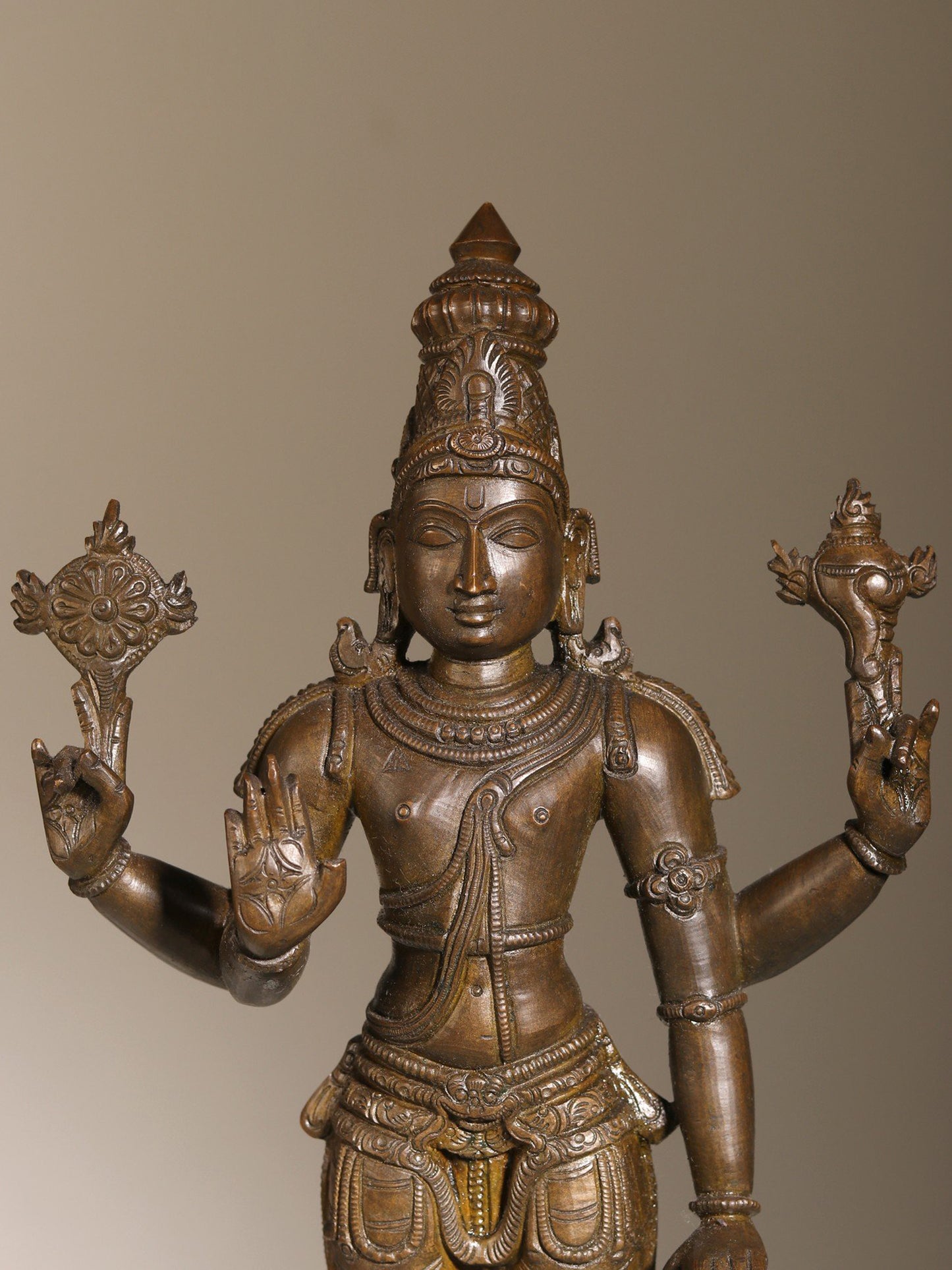 14" A Deeply Reassuring Sight (Bronze Sculpture of Bhagwana Vishnu) | Bronze Statue