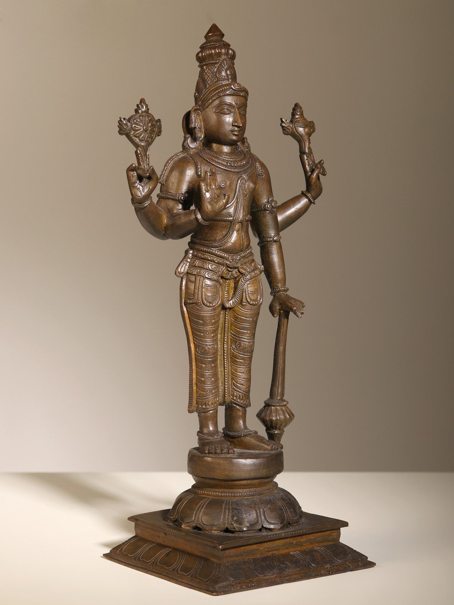 14" A Deeply Reassuring Sight (Bronze Sculpture of Bhagwana Vishnu) | Bronze Statue