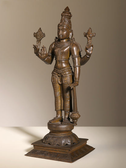 14" A Deeply Reassuring Sight (Bronze Sculpture of Bhagwana Vishnu) | Bronze Statue