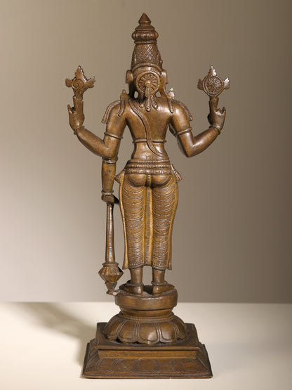 14" A Deeply Reassuring Sight (Bronze Sculpture of Bhagwana Vishnu) | Bronze Statue