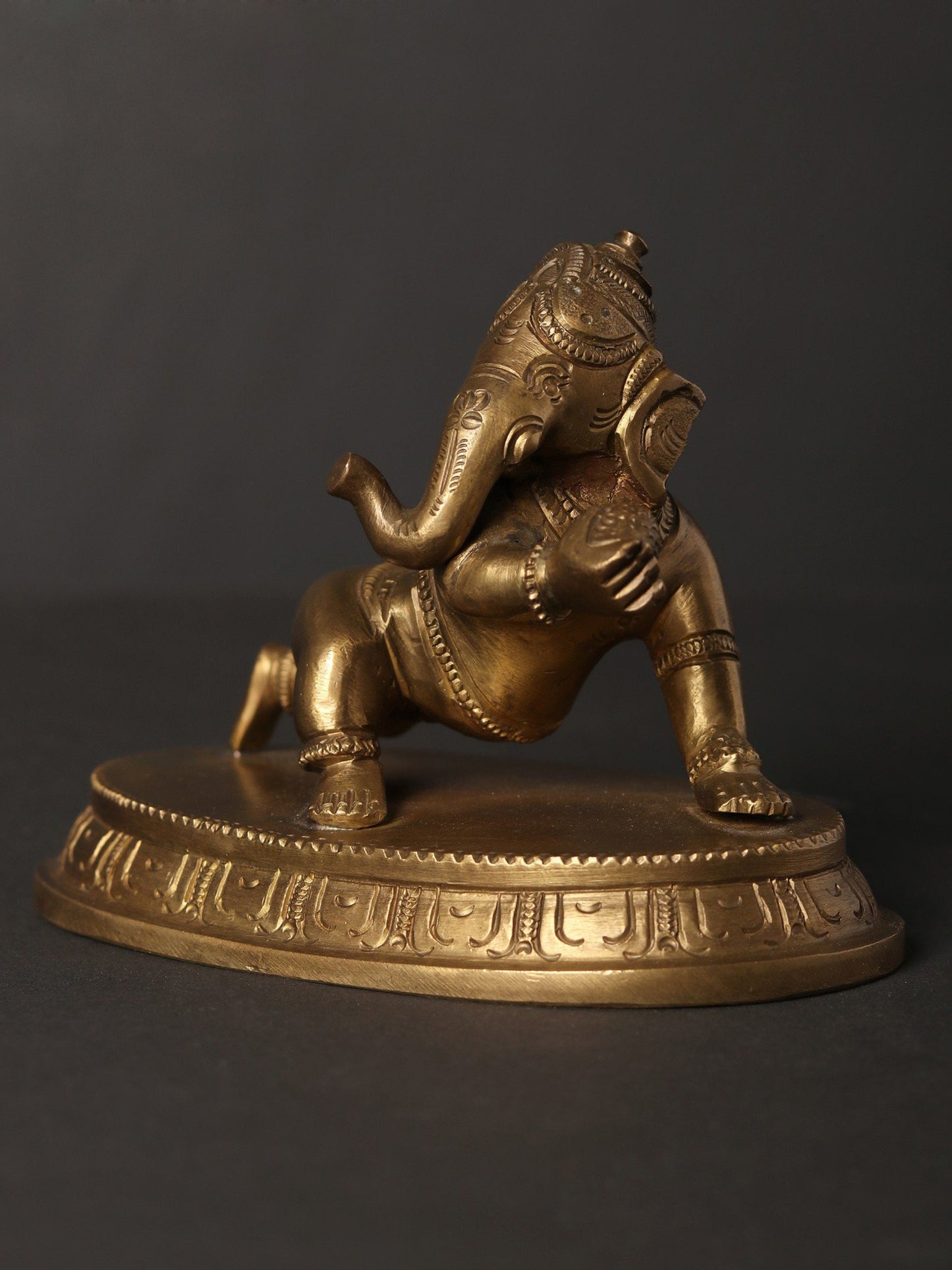 5" Small Crawling Baby Ganesha with Modak | Hoysala Art Bronze Statue