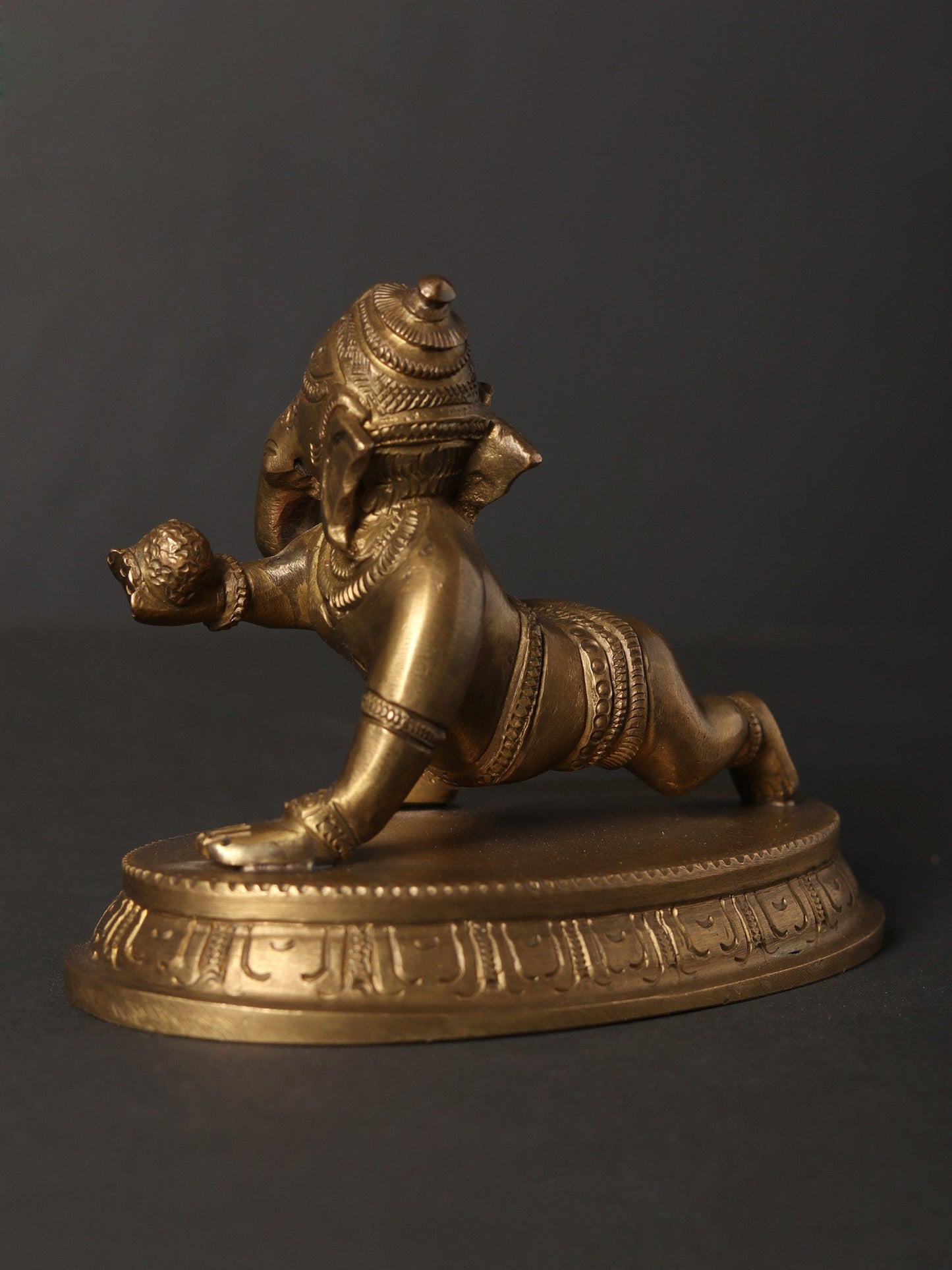 5" Small Crawling Baby Ganesha with Modak | Hoysala Art Bronze Statue