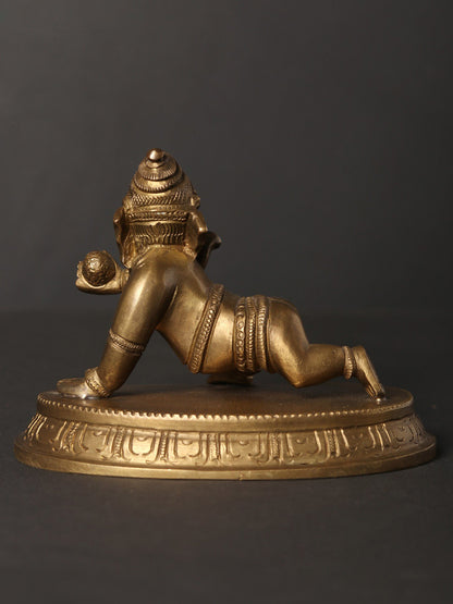 5" Small Crawling Baby Ganesha with Modak | Hoysala Art Bronze Statue