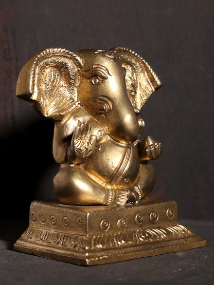 3" Small Lord Ganesha with Large Ears | Hoysala Art  Bronze Statue