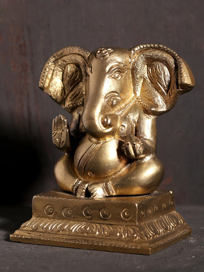 3" Small Lord Ganesha with Large Ears | Hoysala Art  Bronze Statue