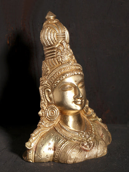 5" Small Goddess Parvati Bust | Hoysala Art Bronze Statue | Statue For Gifting