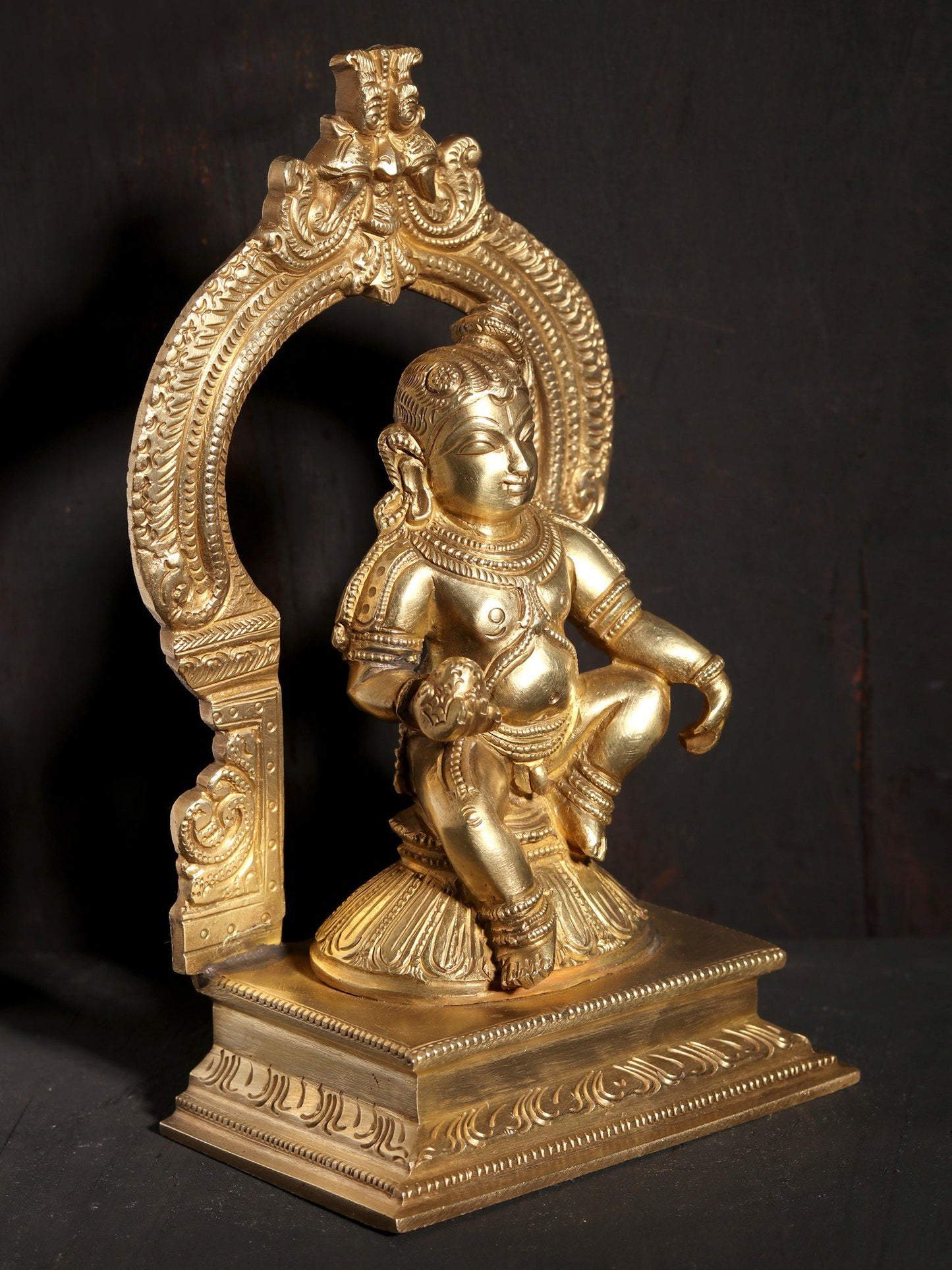 7" Bal Krishna Seated on Kirtimukha Throne | Hoysala Art Bronze Statue