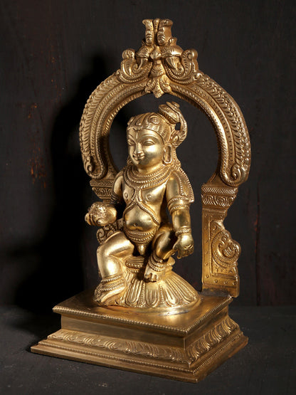 7" Bal Krishna Seated on Kirtimukha Throne | Hoysala Art Bronze Statue