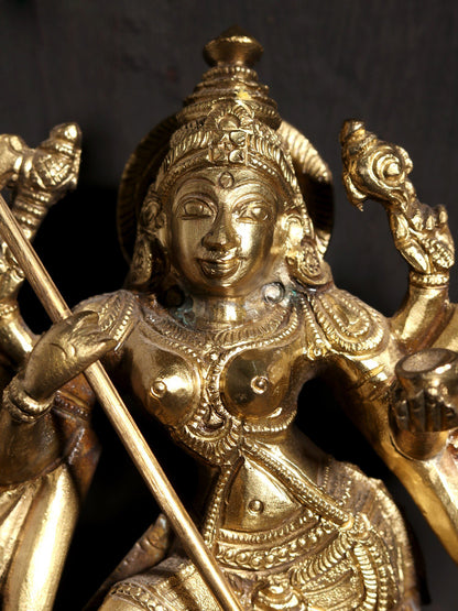 8" Eighteen Armed Mahishasur-Mardini (Goddess Durga) | Hoysala Art Bronze Statue