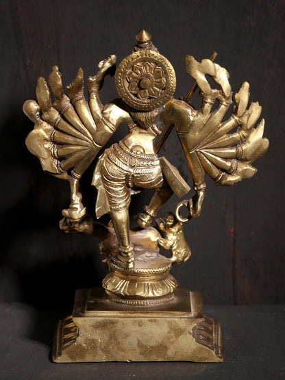 8" Eighteen Armed Mahishasur-Mardini (Goddess Durga) | Hoysala Art Bronze Statue