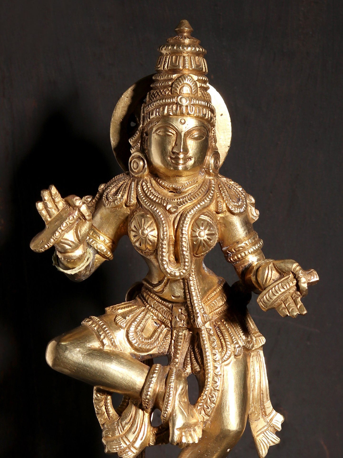 9" Standing Goddess Saraswati On Lotus Pedestal | Hoysala Art Bronze Statue