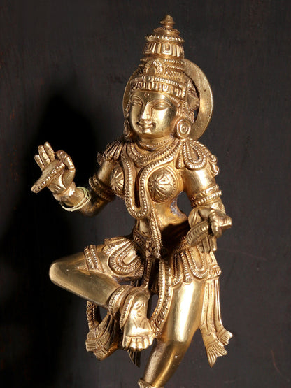 9" Standing Goddess Saraswati On Lotus Pedestal | Hoysala Art Bronze Statue