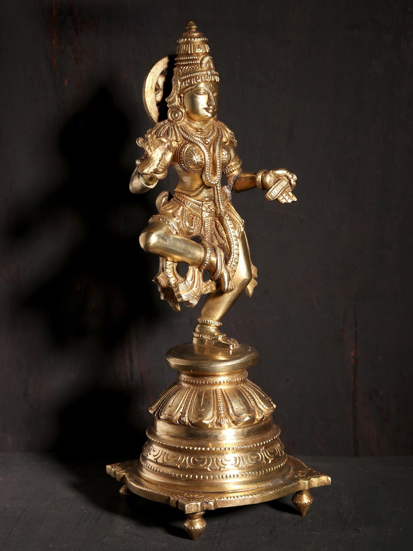 9" Standing Goddess Saraswati On Lotus Pedestal | Hoysala Art Bronze Statue