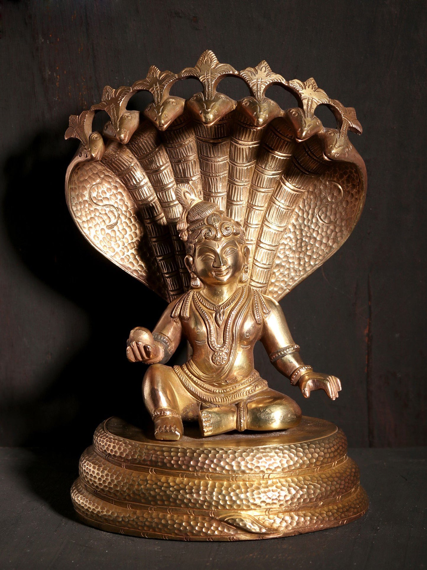 7" Bal Krishna Idol Seated on SheshNaag | Hoysala Art Bronze Statue