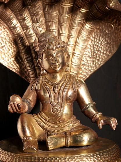 7" Bal Krishna Idol Seated on SheshNaag | Hoysala Art Bronze Statue