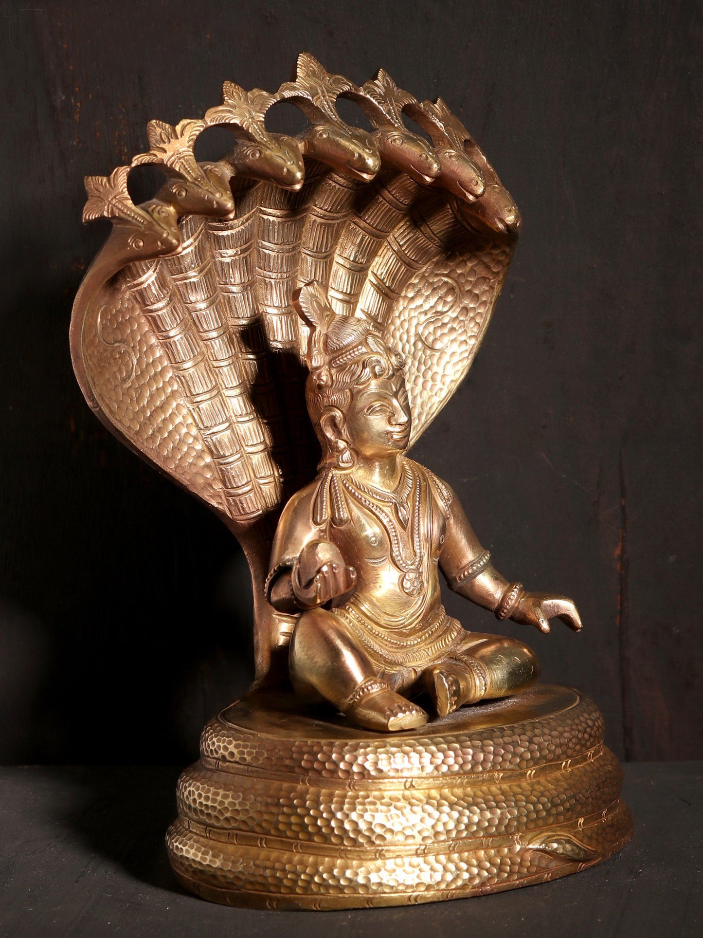 7" Bal Krishna Idol Seated on SheshNaag | Hoysala Art Bronze Statue