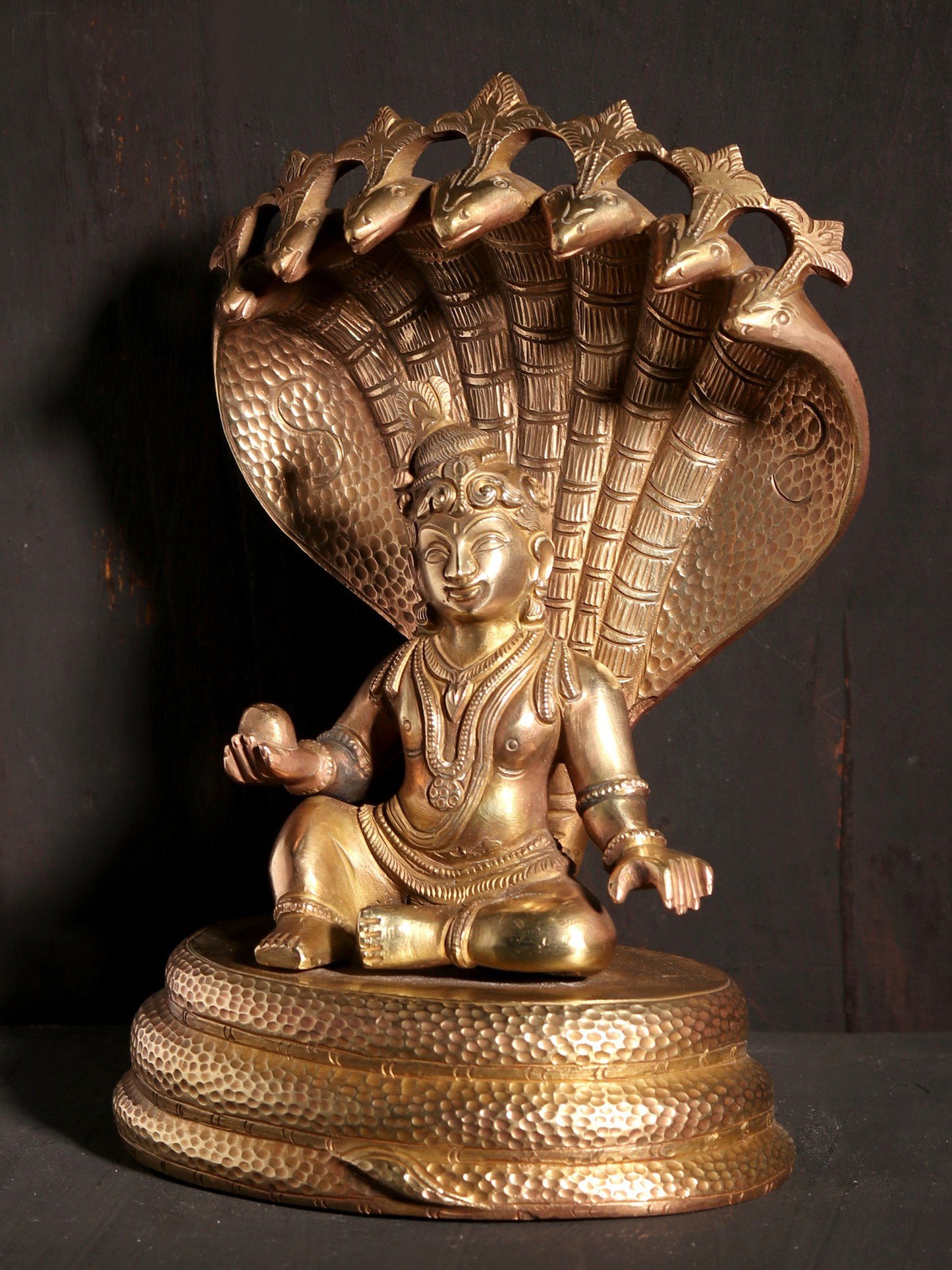 7" Bal Krishna Idol Seated on SheshNaag | Hoysala Art Bronze Statue