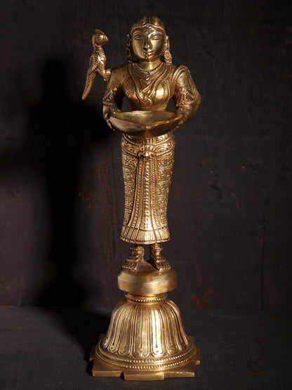 9" Deeplakshmi Figurine In Hoysala Art Bronze | Decorative Bronze Idol | Figurine For Gifting | Bronze Statue For Temple