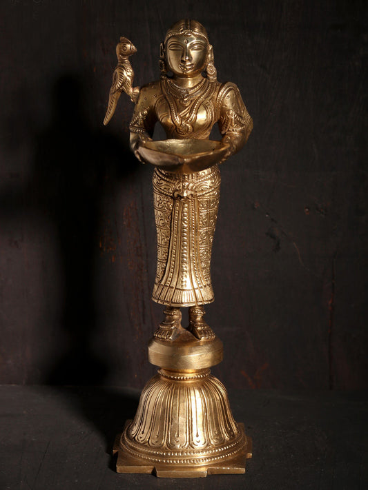 9" Deeplakshmi Figurine In Hoysala Art Bronze | Decorative Bronze Idol | Figurine For Gifting | Bronze Statue For Temple