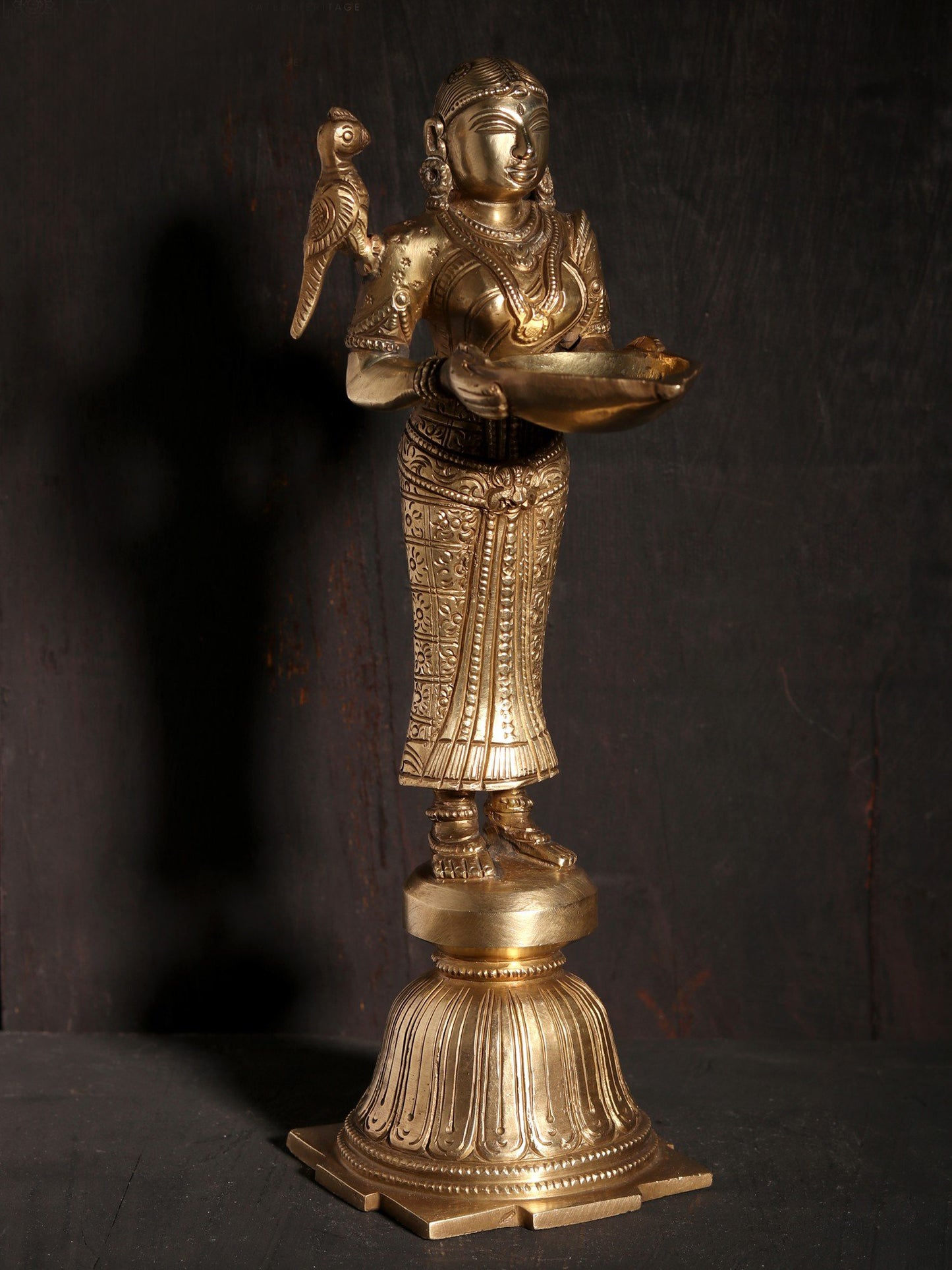 9" Deeplakshmi Figurine In Hoysala Art Bronze | Decorative Bronze Idol | Figurine For Gifting | Bronze Statue For Temple