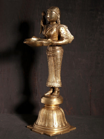 9" Deeplakshmi Figurine In Hoysala Art Bronze | Decorative Bronze Idol | Figurine For Gifting | Bronze Statue For Temple