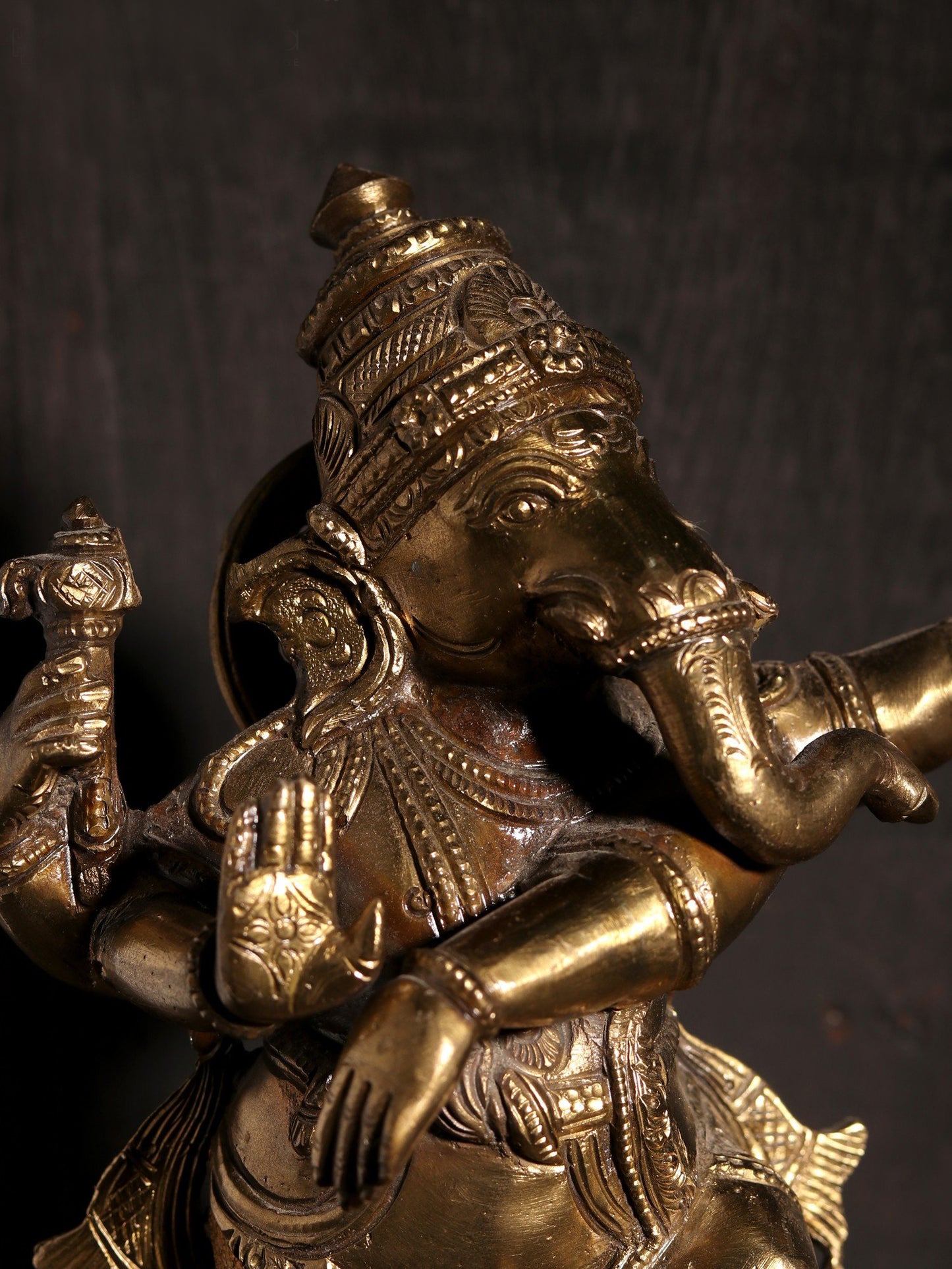 9" Four Armed Dancing Lord Ganesha | Hoysala Art | Bronze Statue