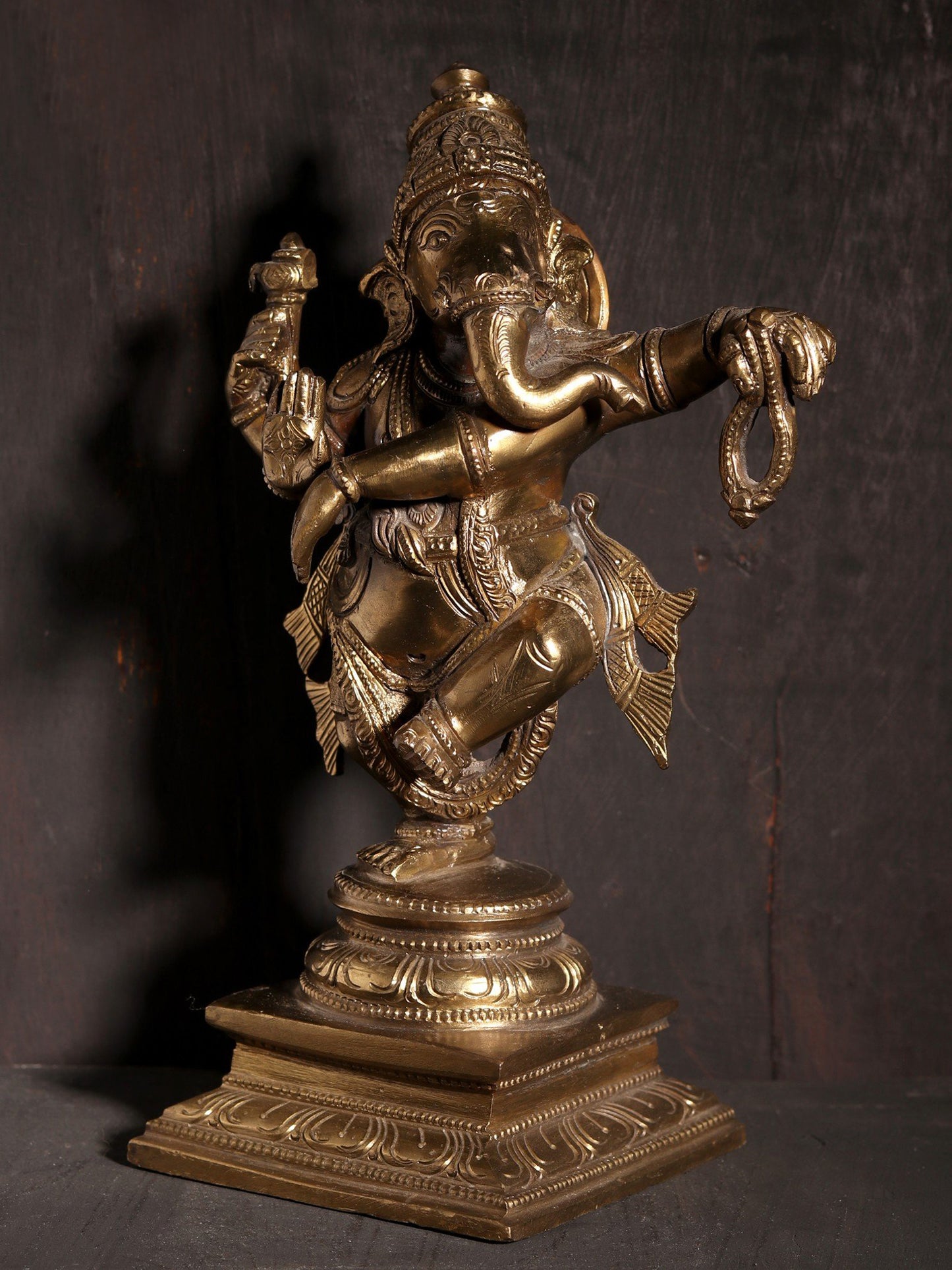 9" Four Armed Dancing Lord Ganesha | Hoysala Art | Bronze Statue