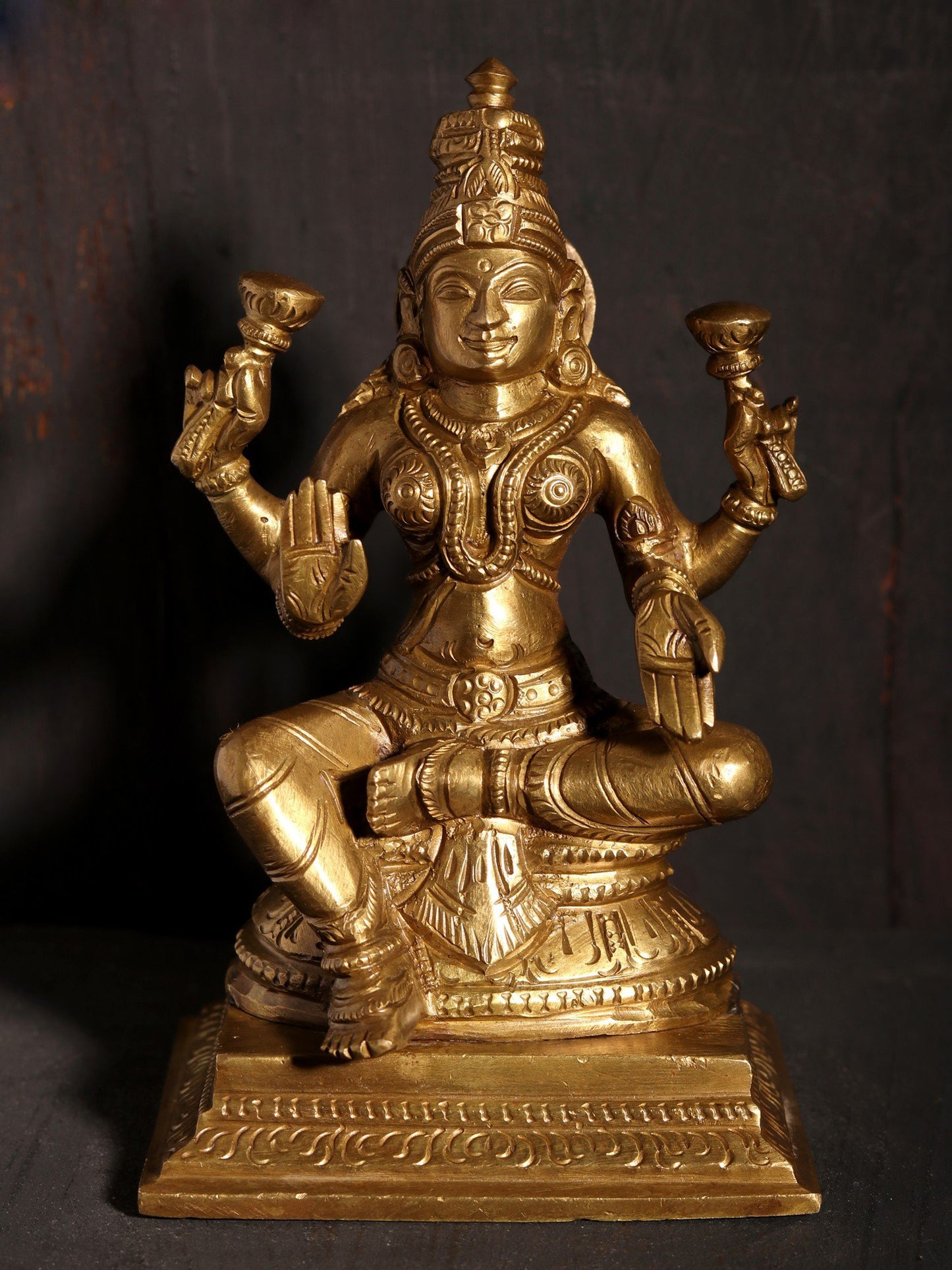 5" Small Four Armed Goddess Lakshmi | Hoysala Art Bronze Statue