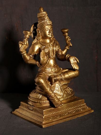 5" Small Four Armed Goddess Lakshmi | Hoysala Art Bronze Statue